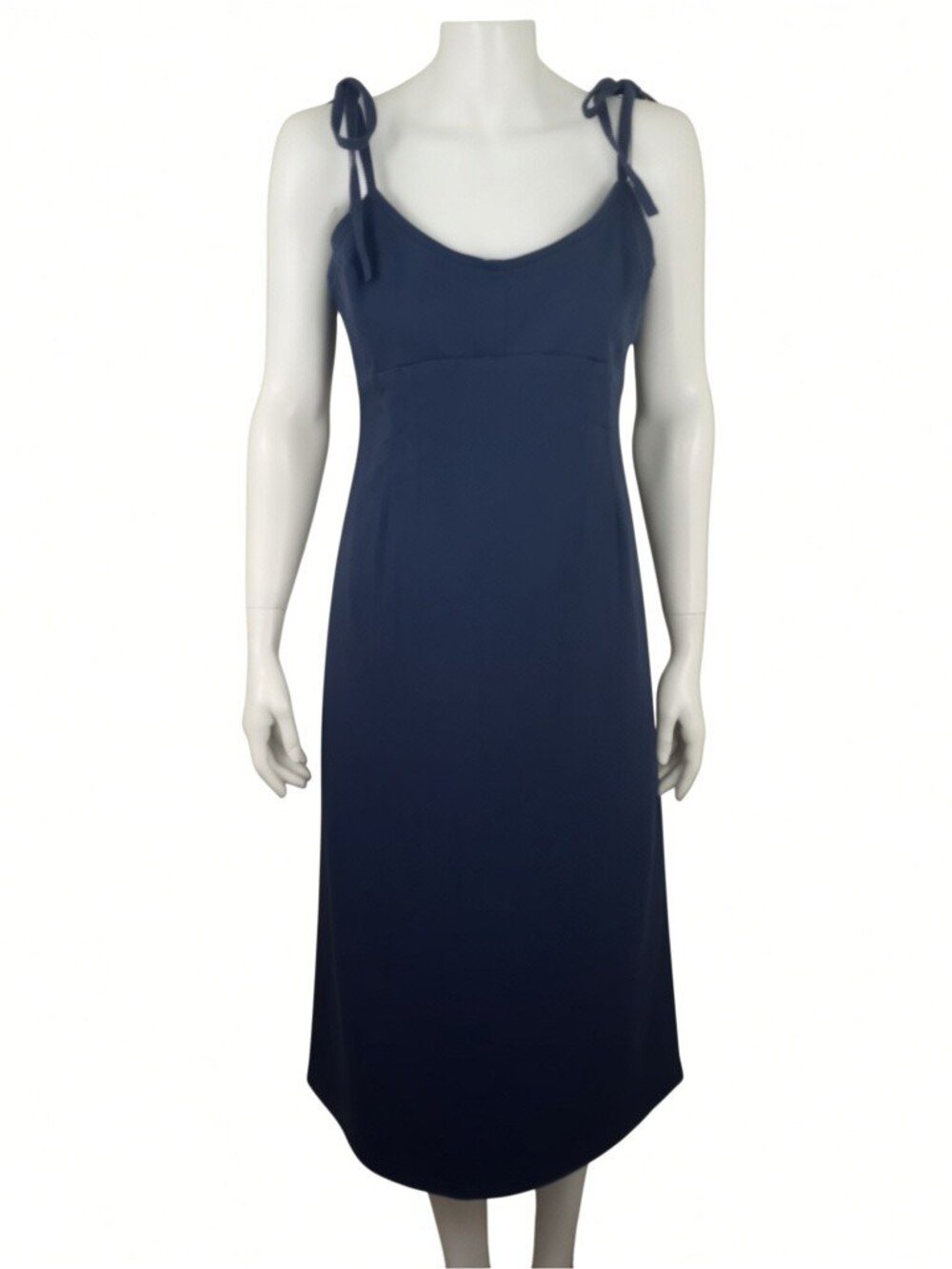 Crescent Claudia Blue Denim Midi Dress Womens L Tie Shoulder Straps